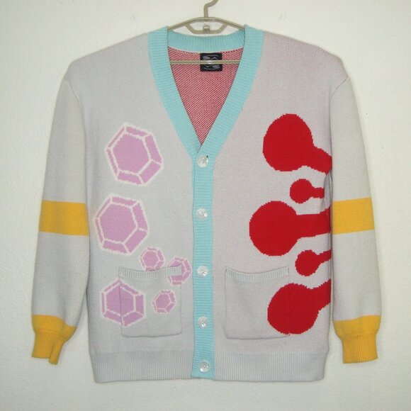 Steady Hands Geometric Abstract "Chowder" V-Neck Cardigan Sweater Size M/L - Picture 1 of 10